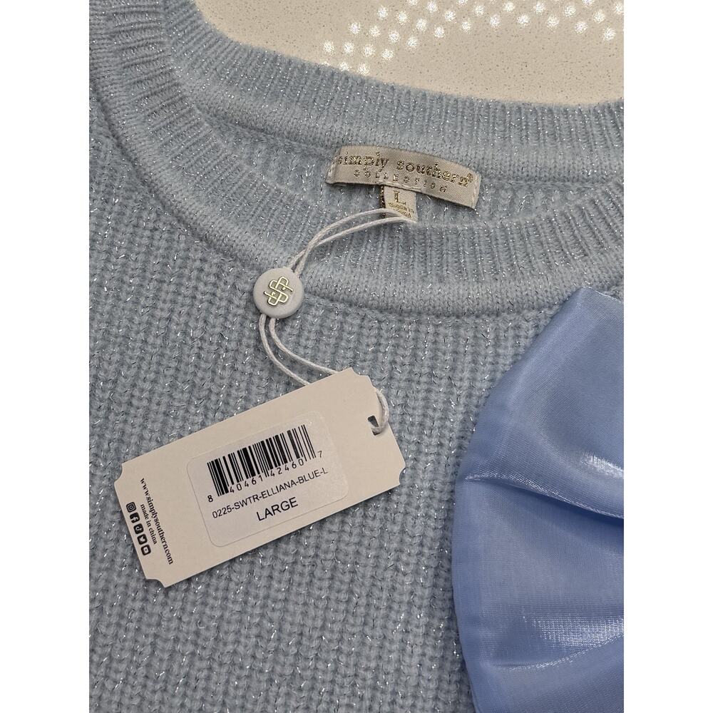 New Simply Southern Elliana Sweater Women’s Size L Large Light Blue Bows - Picture 3 of 7